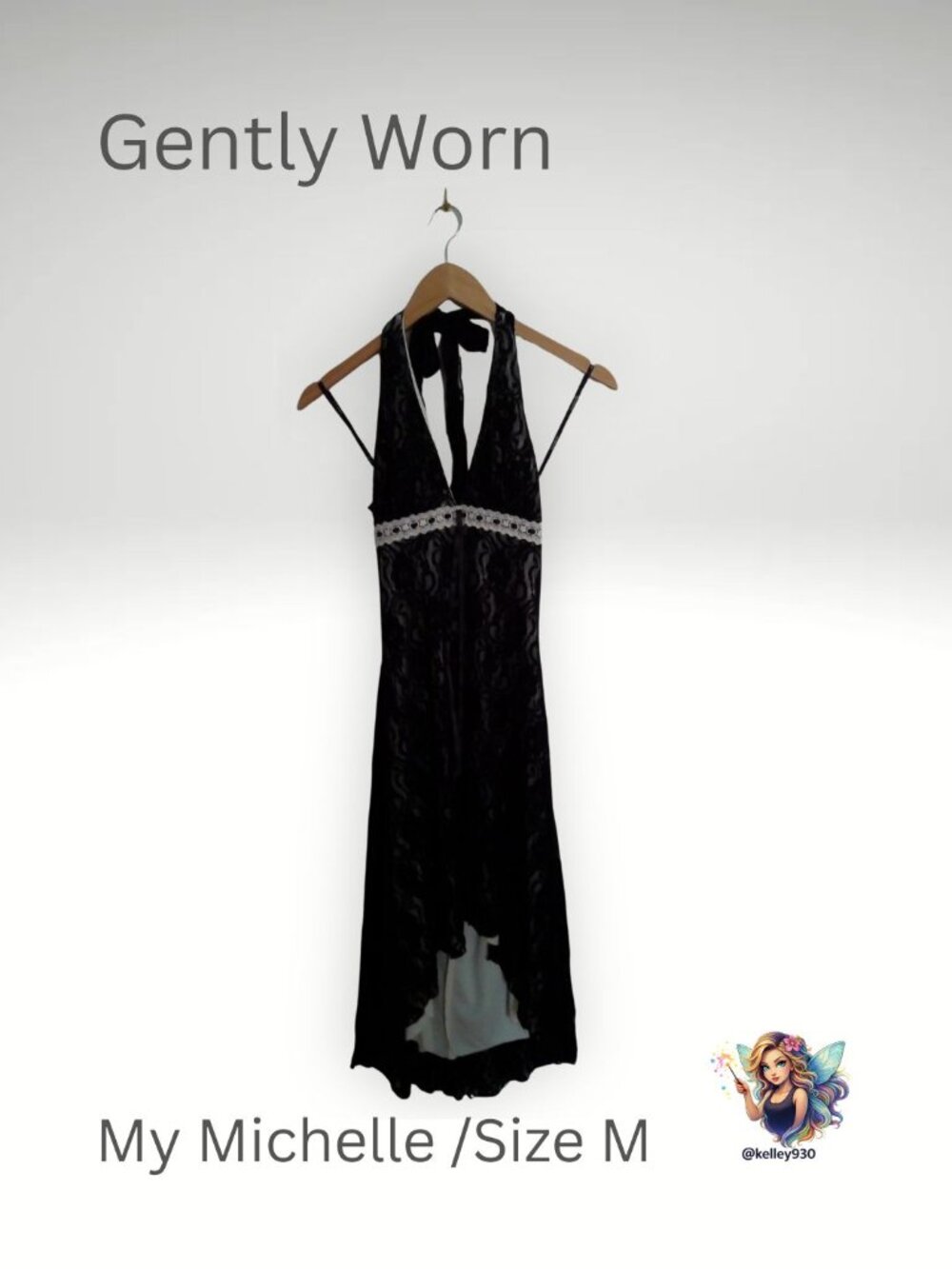 🖤 My Michelle Black Lace Halter Dress – Size M